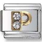Italian Charms - Fits All 9mm Modular Bracelets - Letters - GOLD WITH CRYSTALS LETTER P