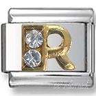 Italian Charms - Fits All 9mm Modular Bracelets - Letters - GOLD WITH CRYSTALS LETTER R