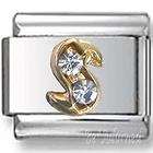 Italian Charms - Fits All 9mm Modular Bracelets - Letters - GOLD WITH CRYSTALS LETTER S