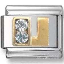 Italian Charms - Fits All 9mm Modular Bracelets - Letters - GOLD WITH CRYSTALS LETTER U