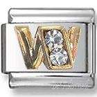 Italian Charms - Fits All 9mm Modular Bracelets - Letters - GOLD WITH CRYSTALS LETTER W