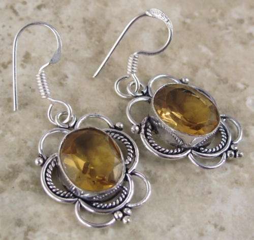 DAZZLING YELLOW FACETED CITRINE NATURAL GEMSTONE 925 SILVER EARRINGS 1.5" - 3410