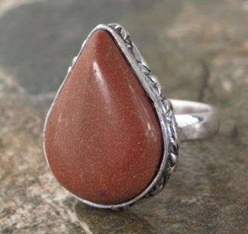 GLITTERING GOLD SUN SITARA NATURAL GEMSTONE 925 SILVER RING #9 - 3288