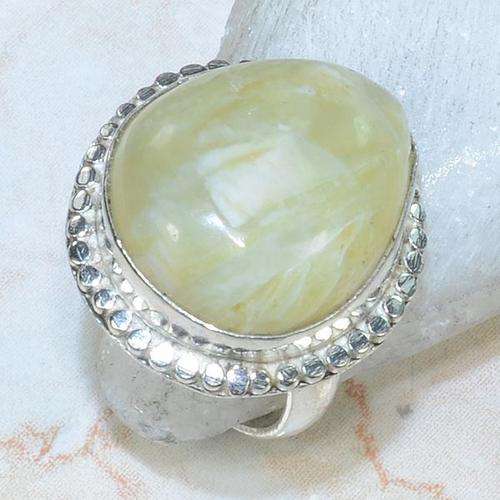 BEAUTIFUL CREAM CALCITE NATURAL GEMSTONE 925 SILVER RING #5.75 - W6422 J8