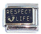 Italian Charms - Fits All 9mm Modular Bracelets - Enamel - RESPECT LIFE with 2 FEET (Anti Abortion)