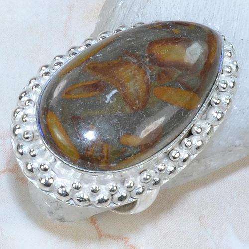 AWESOME BAMBOO JASPER NATURAL GEMSTONE 925 SILVER RING #7 - W6509 J8