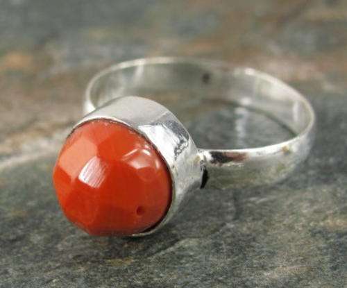 IN DEMAND - FACETED ORANGE CORAL NATURAL GEMSTONE 925 SILVER RING #9 - 6039