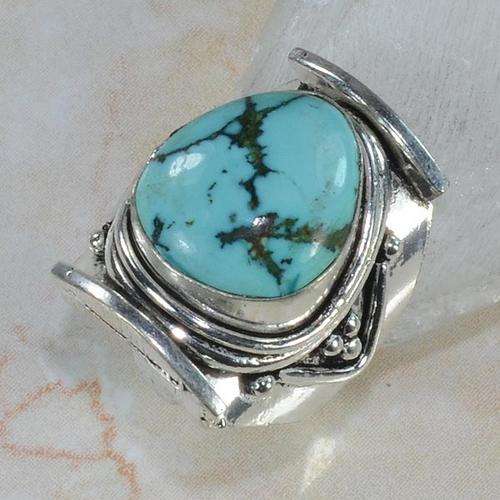 1 OF 2 TOP TURQ - PERSIA TURQUOISE (NOTE NO GREEN) NATURAL GEMSTONE 925 SILVER RING #8 - V4602 J5