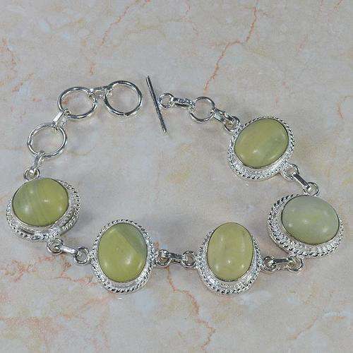 DREAMY PASTEL GREEN AGATE NATURAL GEMSTONE 925 SILVER BRACELET 6.5-8" - V6679 J5