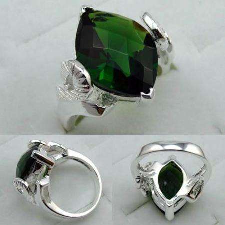 CHECKERBOARD CUT ELECTRIFYING DIOPSIDE GREEN QUARTZ GEMSTONE 925 SILVER RING STAMPED #8
