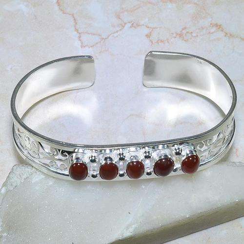 CLASSY CARNELIAN NATURAL GEMSTONE 925 SILVER BRACELET ADJUSTABLE 8" - E87030 J17