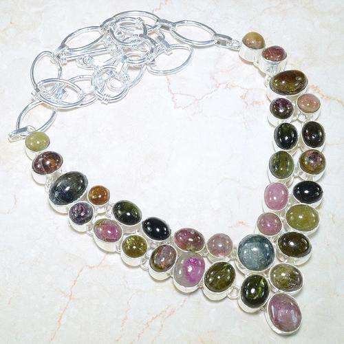 FOR LINDA ONLY - TOURMALINE NATURAL GEMSTONE 925 SILVER NECKLACE 18.5" - F4741 J17
