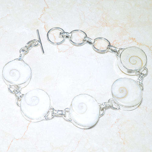 GORGEOUS NATURAL SHIVA SHELL 925 SILVER BRACELET 7-8.75" - E10767 J13