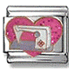 Italian Charms - Fits All 9mm Modular Bracelets - Enamel - SEWING MACHINE ON PINK HEART (D)