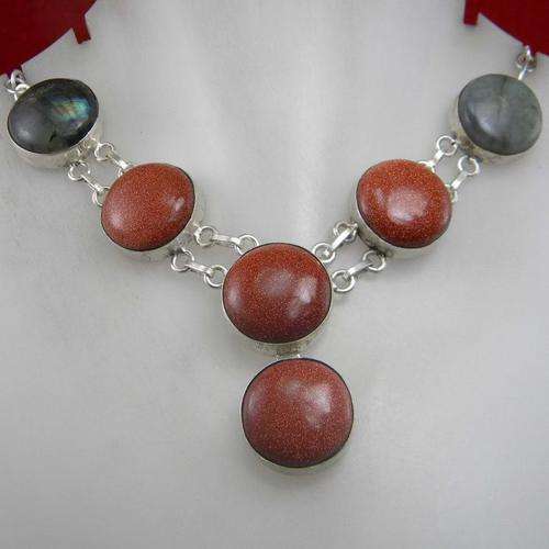 DAZZLING GOLD SUN SITARA NATURAL GEMS 925 SILVER NECKLACE 18" - BJN 120848 - No Justice in Picture