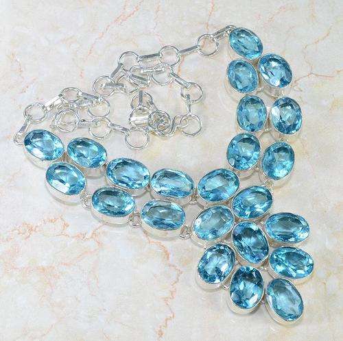 ELECTRIFYING APATITE BLUE QUARTZ NATURAL GEMSTONE 925 SILVER NECKLACE 18.5" - U5948 J3 + FREE BOX
