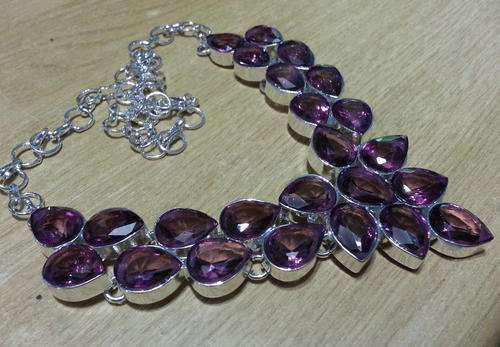 CAPTIVATING RUBELLITE TOURMALINE QUARTZ NATURAL GEMSTONE 925 SILVER NECKLACE 19" Apologies for Pic