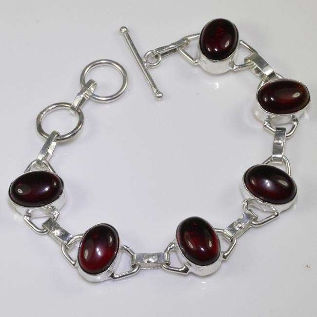 GLOWING RED QUARTZ NATURAL GEMSTONE 925 SILVER BRACELET 7.5-8.25" - C4176 J13