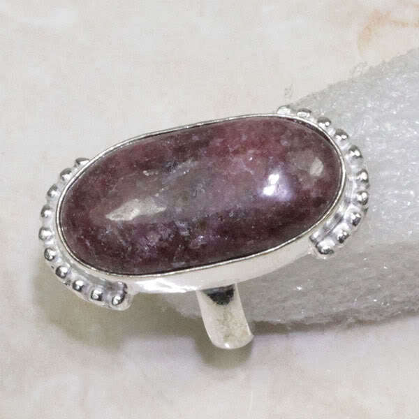 BEAUTIFUL PURPLE LEPIDOLITE NATURAL GEMSTONE 925 SILVER RING #7.5 - FREE GIFT BOX - A8809 J10