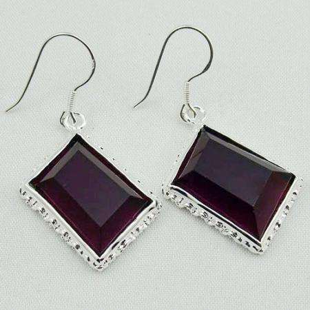 OUTSTANDING PAIR OF PURPLE AMETHYST NATURAL GEMSTONE 925 SILVER EARRINGS 1.75"