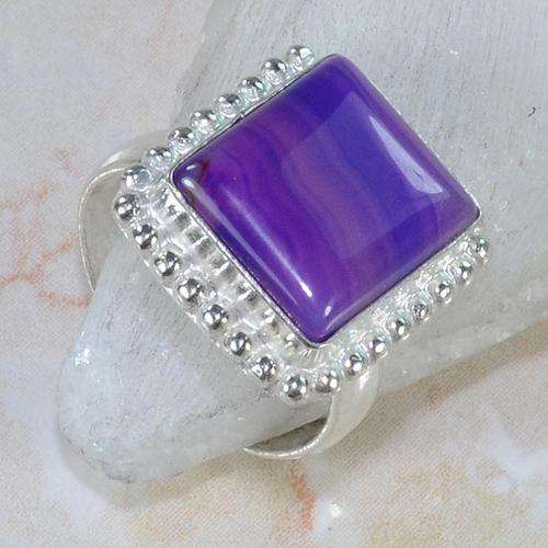 EXCEPTIONAL RICH PURPLE BOTSWANA AGATE NATURAL GEMS 925 SILVER RING #9 - FREE BOX W318 J5