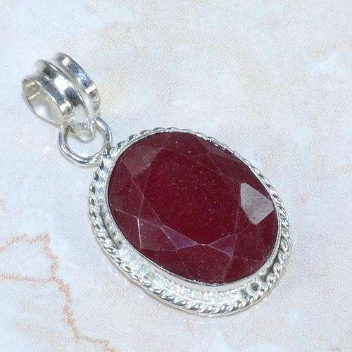 ELEGANT NATURAL EARTH MINED FACETED CHERRY RUBY GEMSTONE 925 SILVER PENDANT 1.5" - X4485 J9