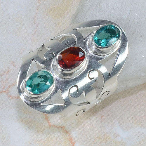 ASTOUNDING PARAIBA QUARTZ, BLOOD RED RUBY GEMSTONE 925 SILVER RING #8.25 - VIII 218 J7
