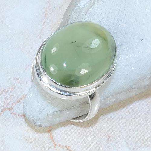 GLOWING PREHNITE NATURAL GEMSTONE 925 SILVER RING #7.5 - X527 J8