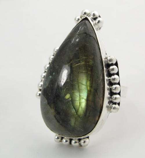 ENCHANTING FLASH LABRADORITE NATURAL GEMSTONE 925 SILVER RING #7.75 - 6172
