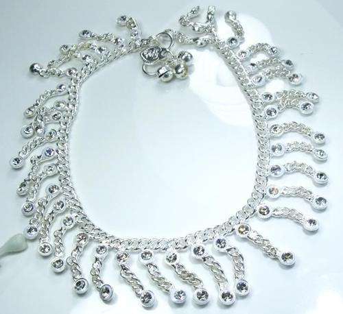 BEAUTIFUL CRYSTAL QUARTZ DANGLE 925 SILVER ANKLE CHAIN 10.5" - J8637 J2
