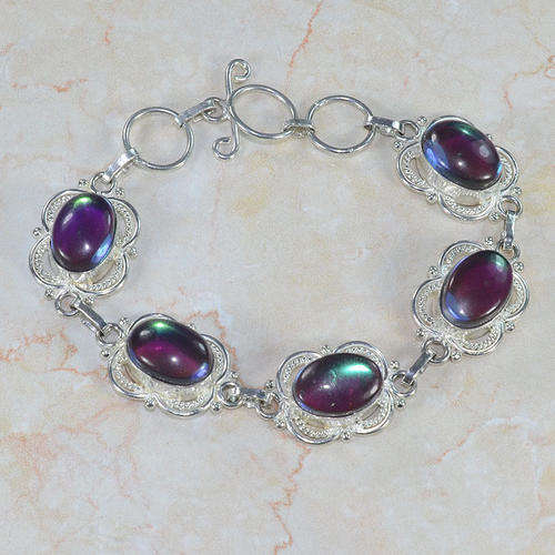 EXOTIC AQUAMARINE MYSTIC TOPAZ NATURAL GEMSTONE 925 SILVER BRACELET 7.5-8" - PURPLE FROM ABOVE
