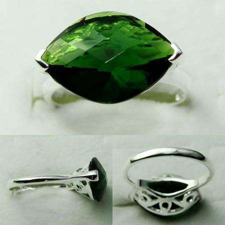 REGAL FOREST GREEN QUARTZ NATURAL GEMSTONE 925 SILVER RING #7 - CHECKERBOARD MARQUISE CUT VVS