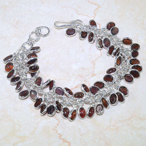 FANTASTIC MADEIRA ORANGE CITRINE NATURAL GEMSTONE 925 SILVER BRACELET 8.5"