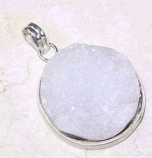 GLISTENING LARGE WHITE DRUZY NATURAL GEMSTONE 925 SILVER PENDANT 2"