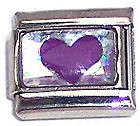 Italian Charms - Fits All 9mm Modular Bracelets - PURPLE HEART ON IRIDESCENT GLITTER BACKGROUND