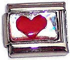 Italian Charms - Fits All 9mm Modular Bracelets - RED HEART ON IRIDESCENT GLITTER BACKGROUND -T