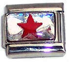 Italian Charms - Fits All 9mm Modular Bracelets - RED STAR ON IRIDESCENT GLITTER BACKGROUND