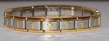Italian Charms - 9mm STAINLESS STEEL Starter Bracelet - Gold & Silver - PUFFY CROSS