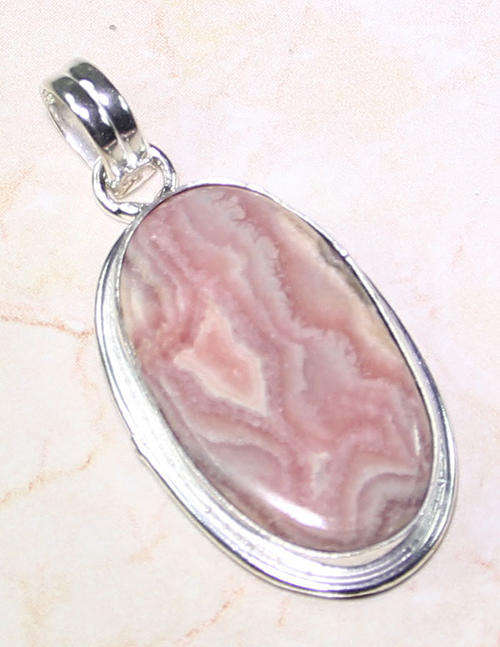 UNUSUAL "INCA ROSE" RHODOCHROSITE NATURAL GEMSTONE 925 SILVER PENDANT 2"