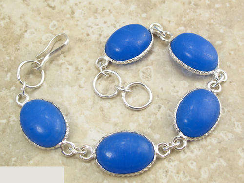 VIBRANT BLUE AGATE NATURAL GEMSTONE 925 SILVER BRACELET 7.75"