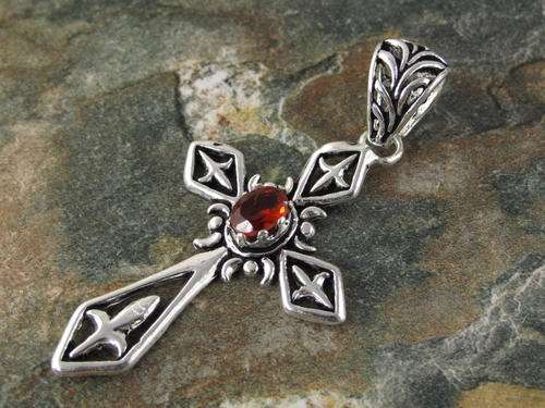 REMARKABLE CROSS WITH MADEIRA ORANGE CITRINE NATURAL GEMSTONE 925 SILVER PENDANT 2.5"