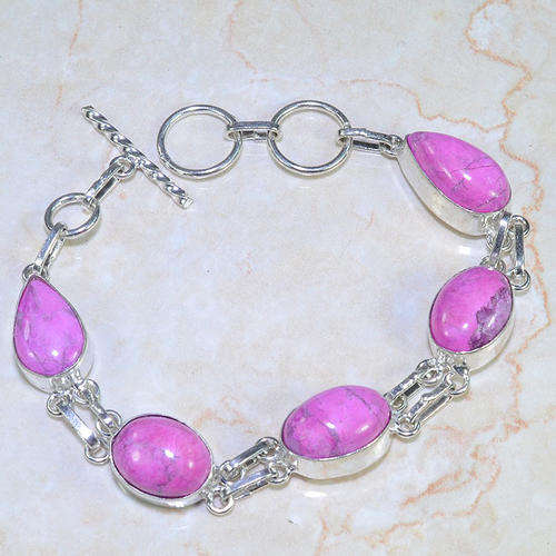 BOLD & BEAUTIFUL HOWLITE NATURAL GEMSTONE 925 SILVER BRACELET 7.5-8"