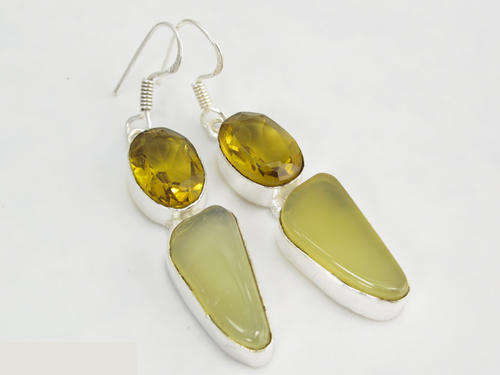 GLEAMING AGATE AND CITRINE NATURAL GEMSTONE 925 SILVER EARRINGS 2.25"
