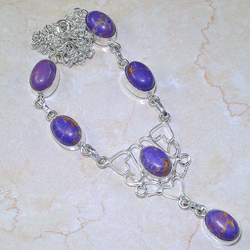 EXCEPTIONAL COPPER TURQUOISE NATURAL GEMSTONE 925 SILVER NECKLACE 19.5"
