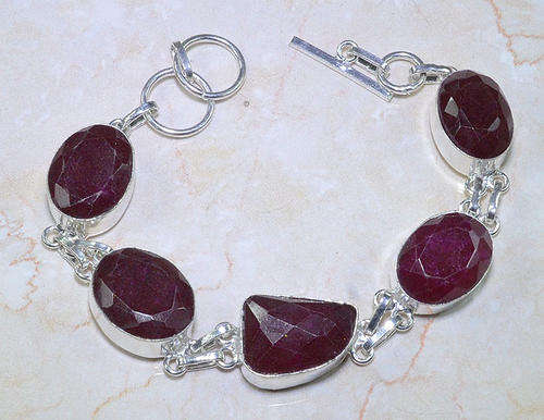 100% NATURAL EARTH MINED FACETED BLOOD RED RUBY GEMSTONES 925 SILVER BRACELET 7.5-8.25"