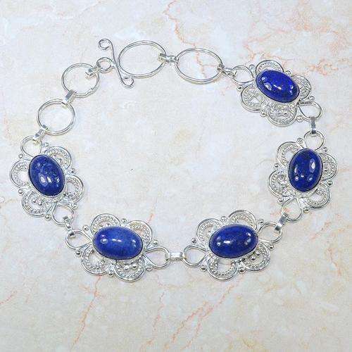 CAPTIVATING LAPIS LAZULI NATURAL GEMSTONE 925 SILVER BRACELET 9-9.5"
