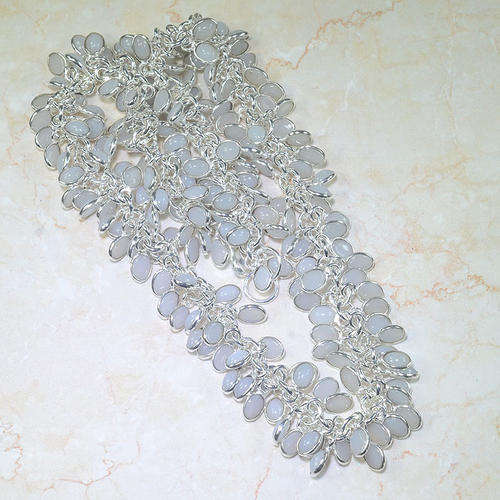 MARVELOUS CHALCEDONY NATURAL GEMSTONE 925 SILVER NECKLACE 20"