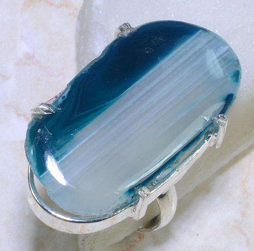 STRIKING BOTSWANA AGATE NATURAL GEMSTONE 925 SILVER RING #8