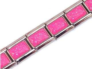 Italian Charms & Bracelets - 9mm Starter Bracelet with HOT PINK SHIMMER - 18 Links