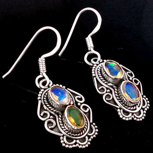 3.55ct ETHIOPIAN OPAL NATURAL GEMSTONE 925 SOLID SILVER EARRINGS